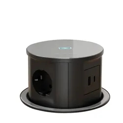 Zabudovan zsuvka do nbytku s nabjakou okrhla - 3 zsuvky+USB A+C, 135x145 mm ierna