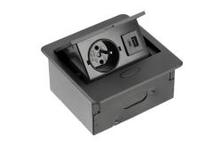 Zabudovan� z�suvka do n�bytku MINI - 1 z�suvka+USB, 150x115  mm �ierna