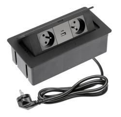 Zabudovan� z�suvka do n�bytku - 2 z�suvky +USB A a C, �ierna