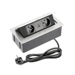 Zabudovan� z�suvka do n�bytku - 2 z�suvky +USB A a C, hlin�k