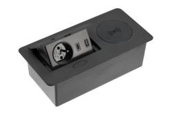 Zabudovan� z�suvka do n�bytku s nab�ja�kou - 1 z�suvka+USB A+C, 238x118 mm �ierna