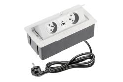 Zabudovan� z�suvka do n�bytku - 2 z�suvky +USB A a C, biela