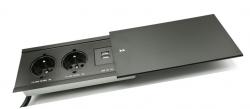 Zabudovan zsuvka SCHUKO s posuvnm krytom - 2 zsuvky+USB, 190x100 mm - ierna